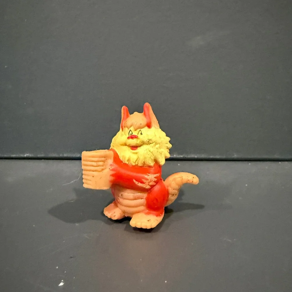 Vintage Monster Creature Toy Figure Red Orange‎ Yellow Holding Block Figurine